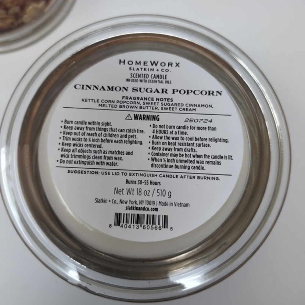 Homeworx by Slatkin Co Cinnamon Sugar Popcorn Scented Candle 18oz Two Pack - Picture 5 of 6